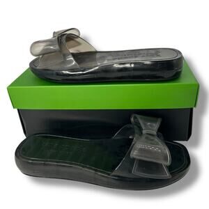 NEW Kate Spade Pool Slides Size 9 Black Clear Bow Slip on Sandals Flats Beach